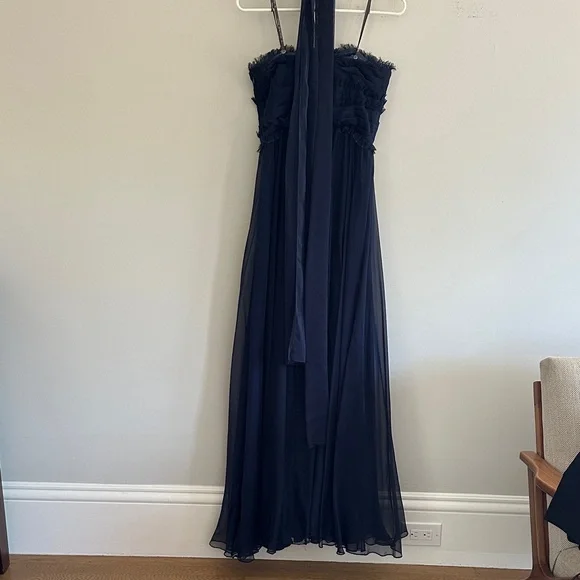 Monique Lhuillier Navy Blue Strapless Chiffon Gown - Picture 5 of 5